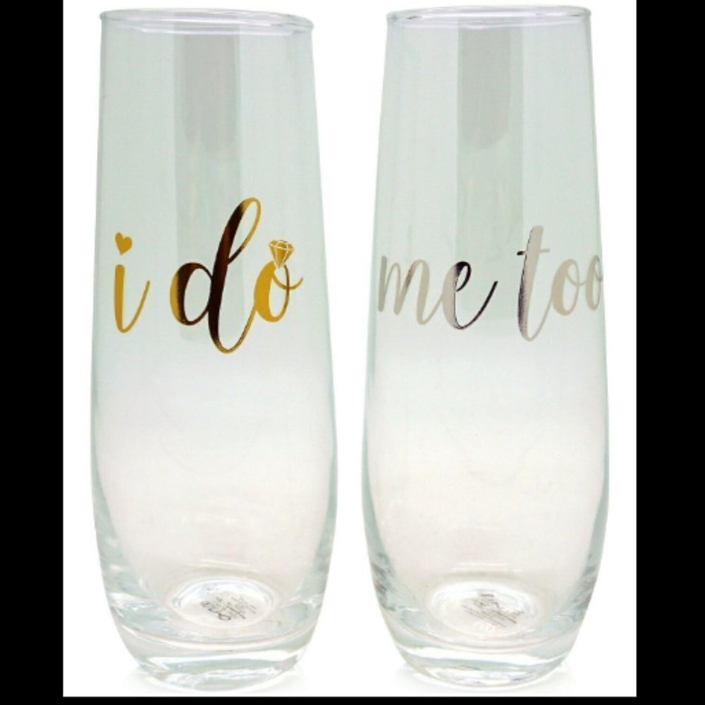 Wedding Day Stemless Flutes Glasses "I do, me too" 8 oz Stemless Flutes Marriage